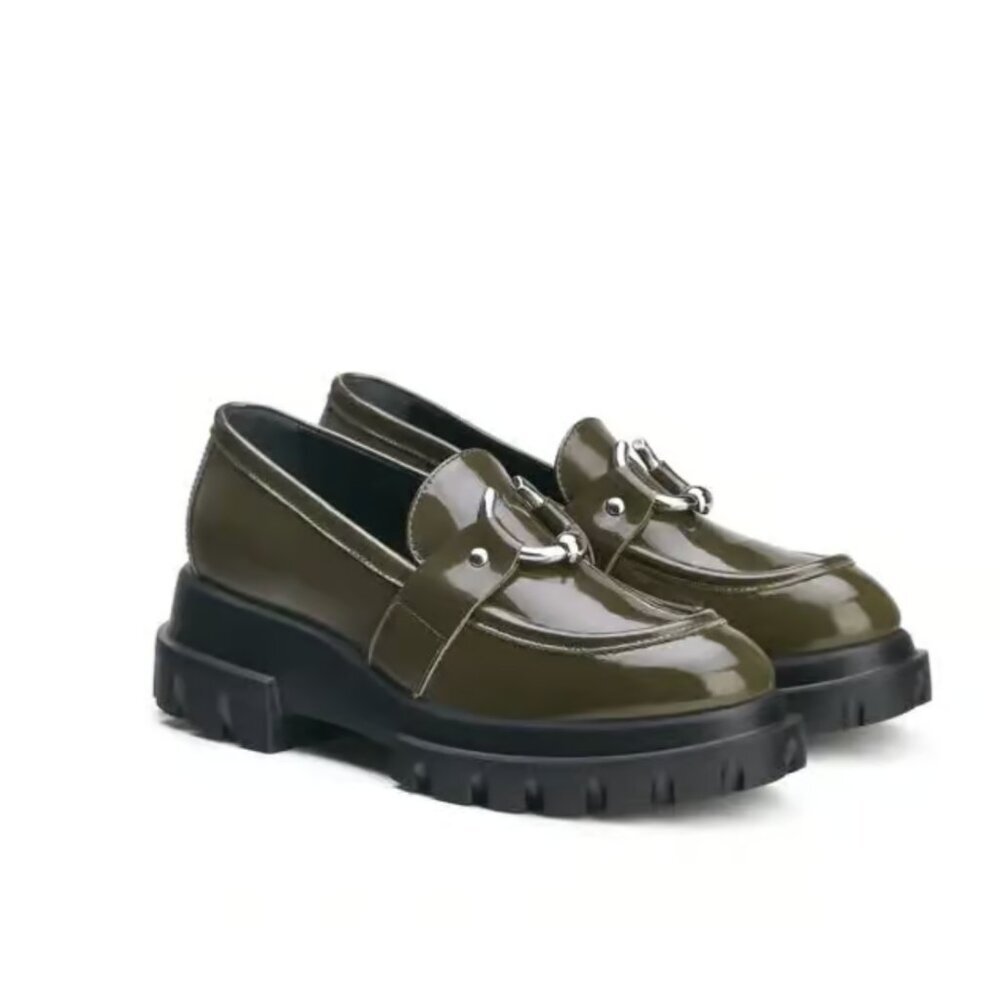 AGL Green Patent Leather Monique Bit Chunky Platform Loafers Size 41 EU / 11 US - Picture 10 of 10